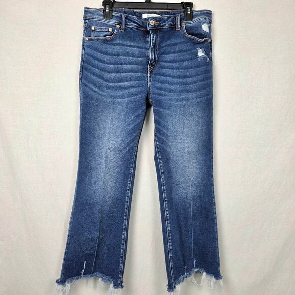 Zenana Outfitters Denim - Zenana Distressed Raw Hem Cropped Flare Jeans Size 30